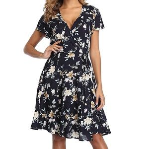 Women’s split floral V neck dress